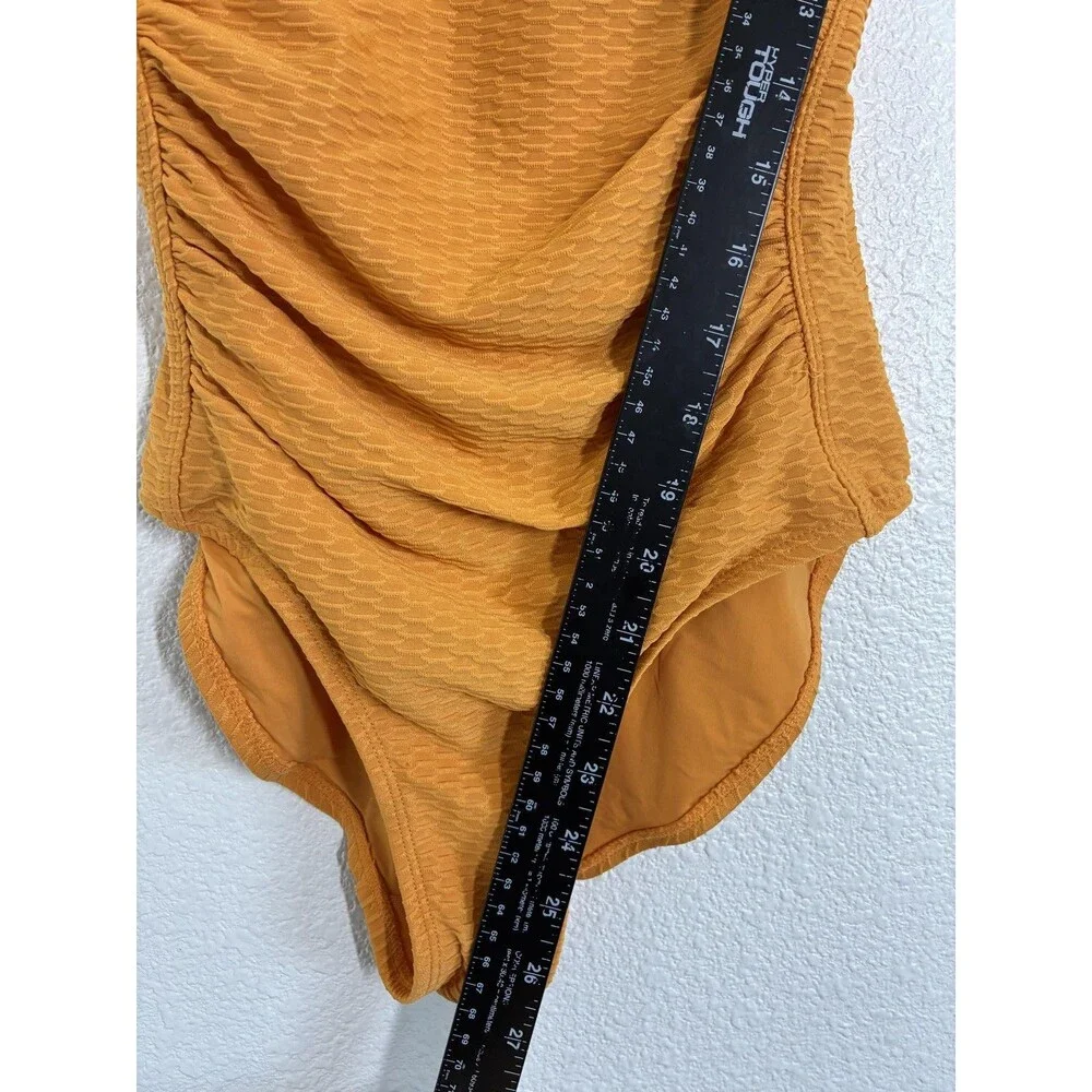 Nip Tuck Swim One Piece Swimsuit Womens 4 Orange Textured Ruched Tank Padded